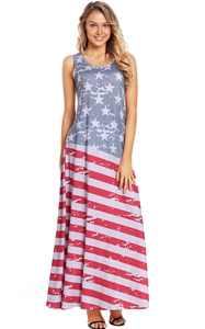 BY610125-22 American Flag Print Sleeveless Maxi Dress